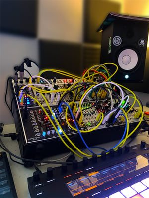 A closeup of Hamishs Eurorack setup in his home studio - How to get into the world of Eurorack with Hamish Mitchinson