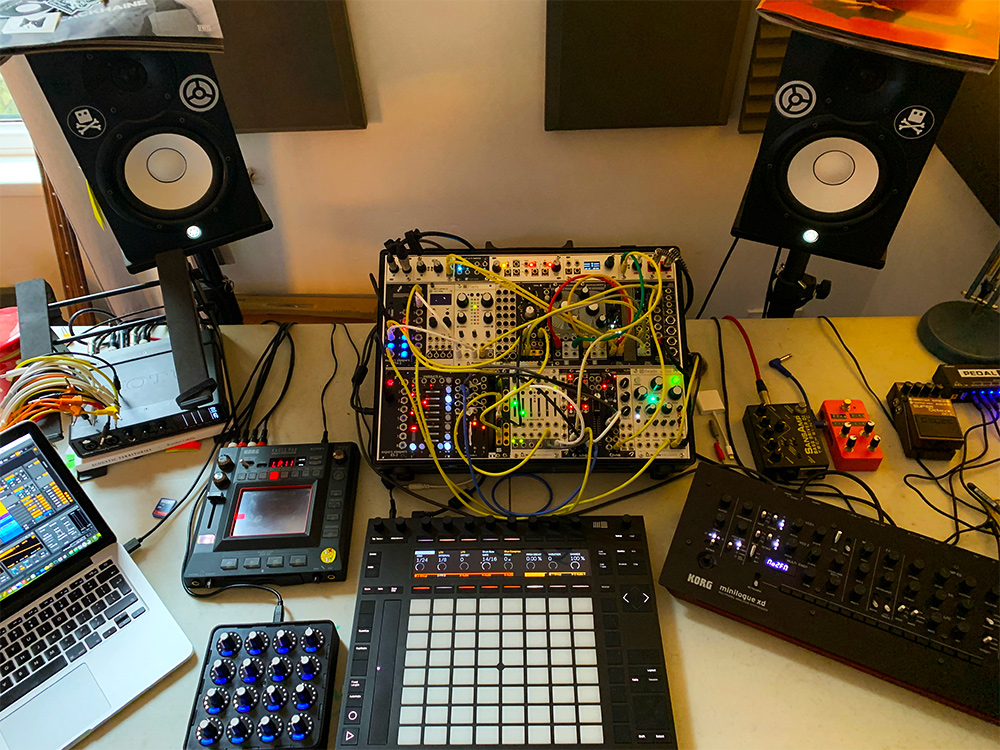 A closeup of Hamishs hardware equipment in his home studio - How to get into the world of Eurorack with Hamish Mitchinson