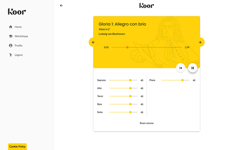 Always evolving - Exploring interactive audio with Giorgio Cortiana - Koor Web App interface