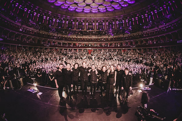 Kat Marsh on stage with Bring Me The Horizon after Royal Albert Hall concert